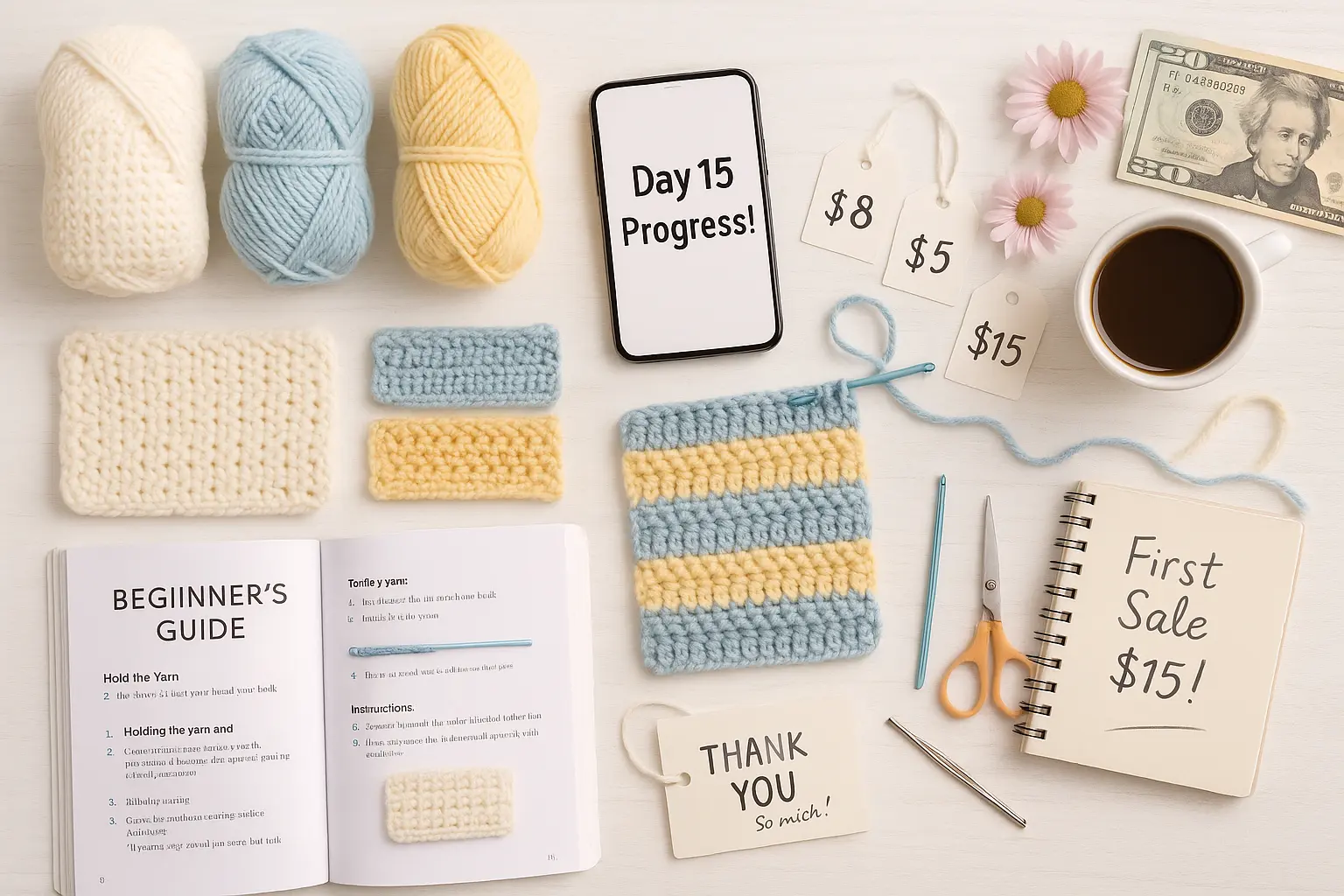 Crochet Basics for Beginners: Master 3 Stitches, Start Earning in 30 Days